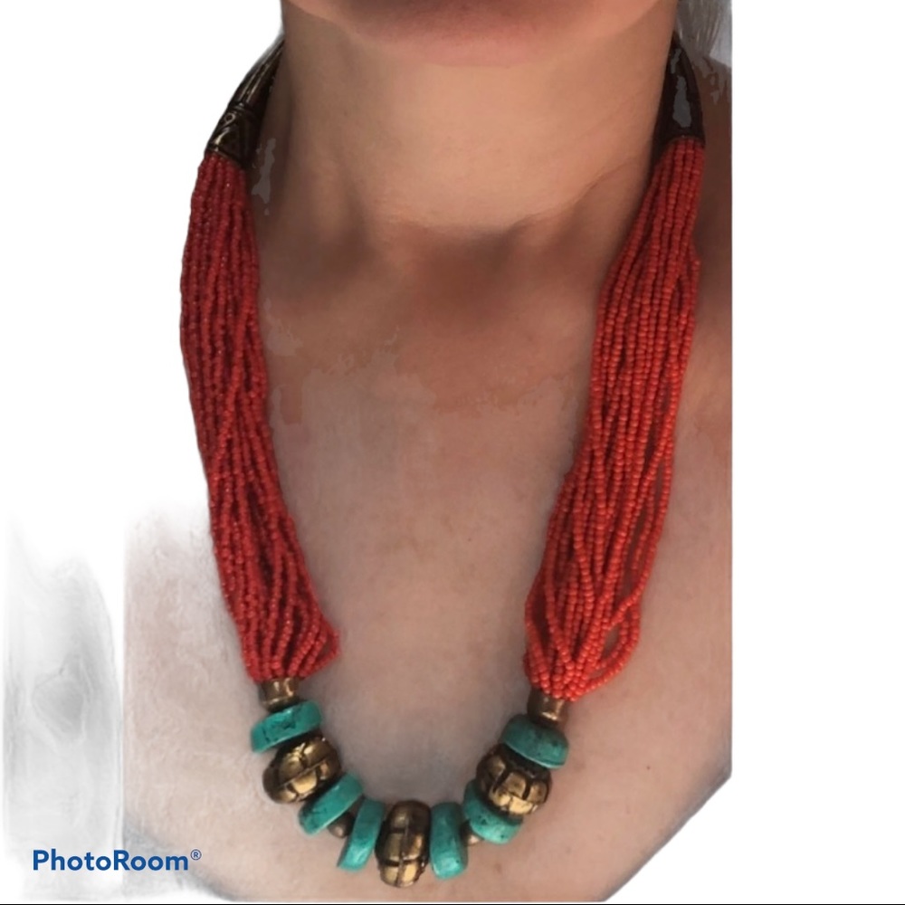 Coral green and bronce necklaces